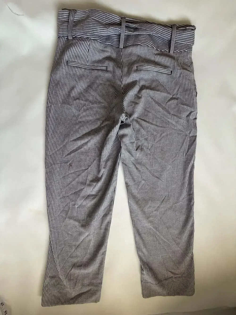 Banana Republic Pants 8 Gray White Striped Paperbag Tie Waist